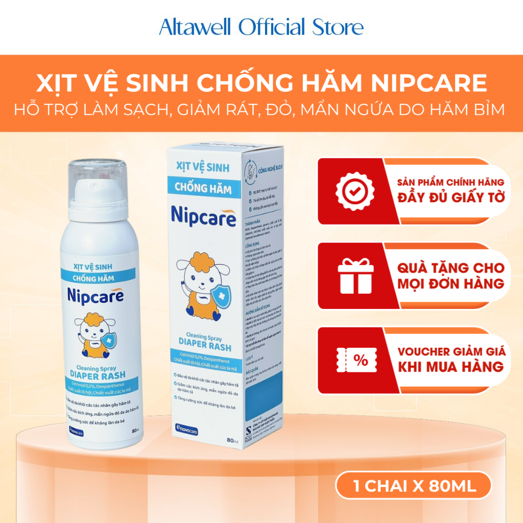 Xịt Vệ Sinh Chống Hăm Nipcare - Hỗ Trợ Làm Sạch, Hỗ trợ Giảm Các Triệu Chứng Rát, Đỏ, Mẩn Ngứa Do Hă