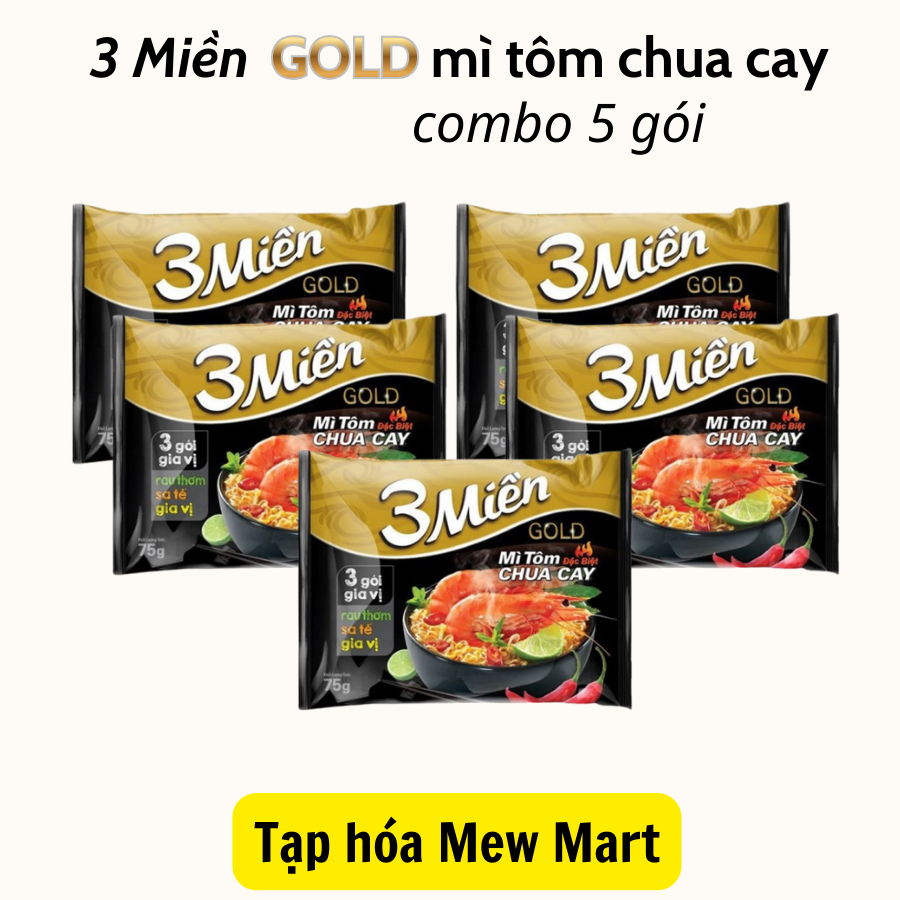 (Date xa) Mì 3 Miền Gold tôm chua cay đặc biệt 75g