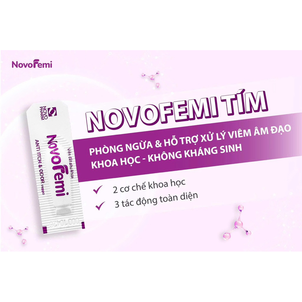 Viên đặt giảm ngứa khử mùi NovoFemi – Treat itch & odor suppo, hộp 2 vỉ x 7 viên