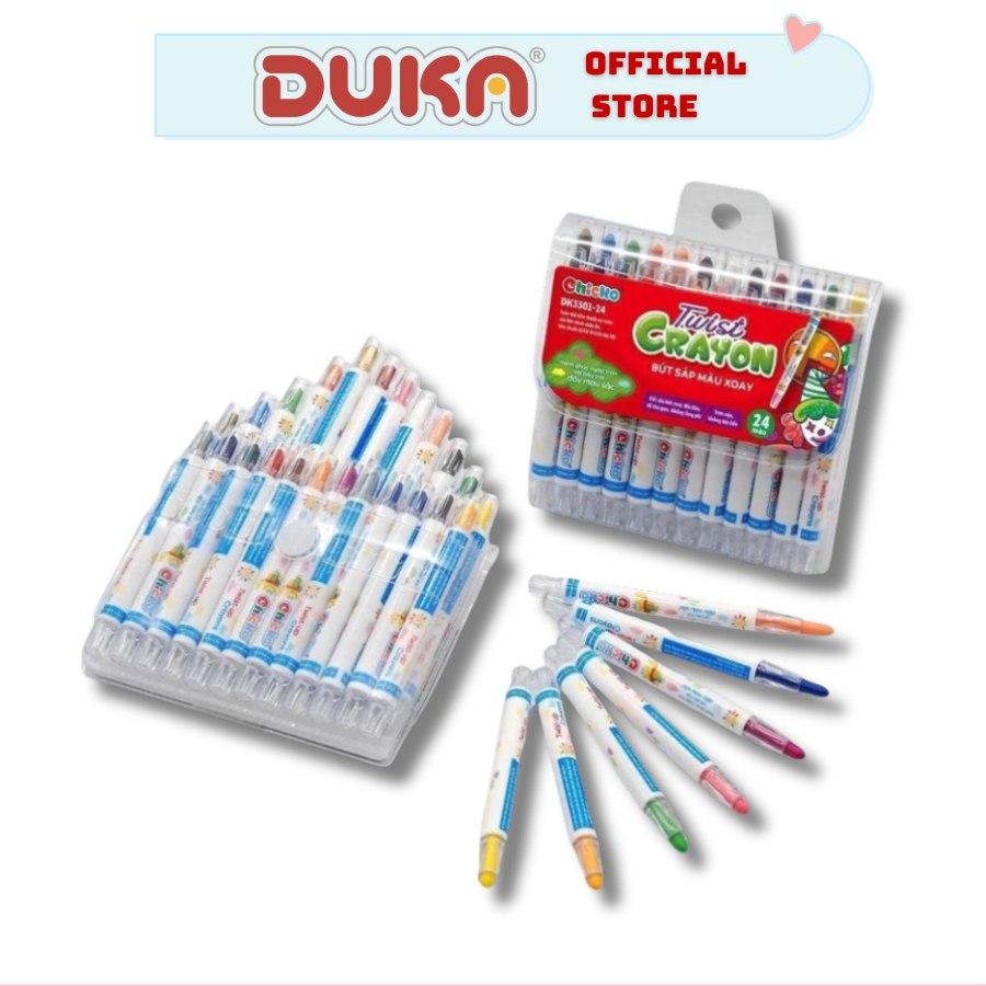 Bút Sáp Màu Duka: Bút Sáp Xoay Twist Crayon 24 Màu- Túi Nhựa PVC_DK3301-24