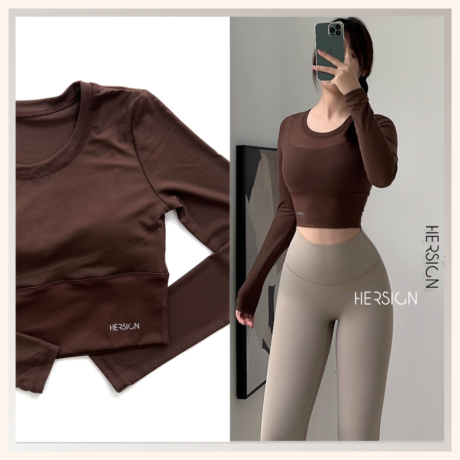 HERSIGN Set đồ tập gym Đồ tập yoga nữ Áo croptop dài tay Quần legging SMIXC30L20B - BST HERSIGN EASE