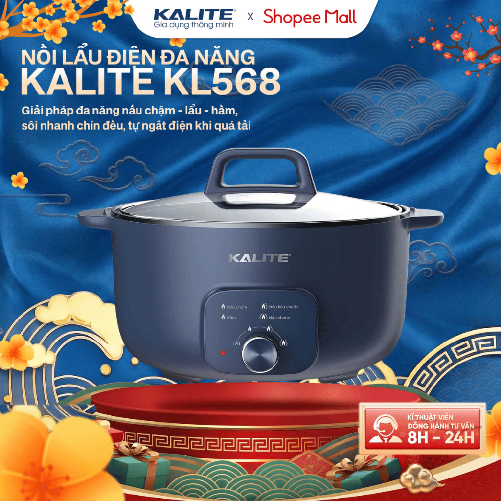Nồi lẩu đa năng KALITE KL568 4in1 công suất 2000w lòng nồi chống dính 6L cho gia đình 4-6 người