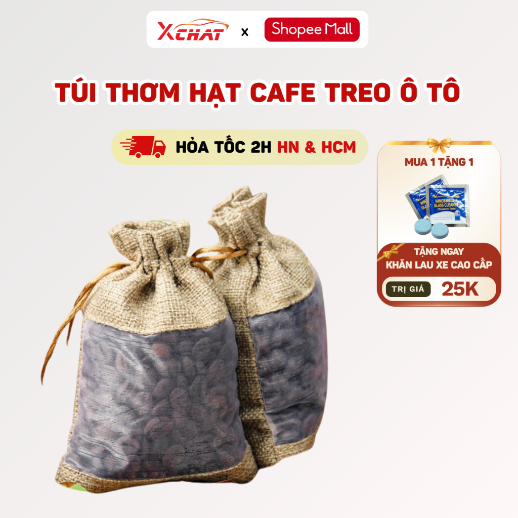 Túi thơm hạt cà phê treo xe ô tô XCHAT