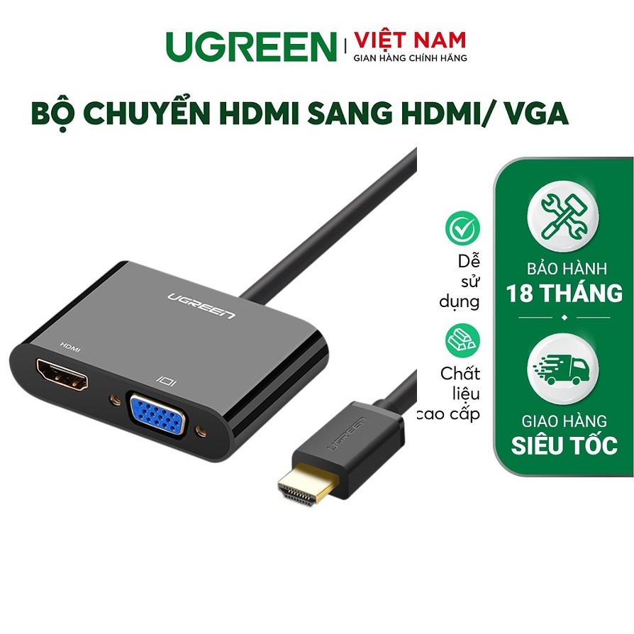 Cáp chuyển đổi HDMI sang HDMI+VGA (hỗ trợ nguồn 5V + Audio 3.5) dài 30cm chính hãng Ugreen CM101 407