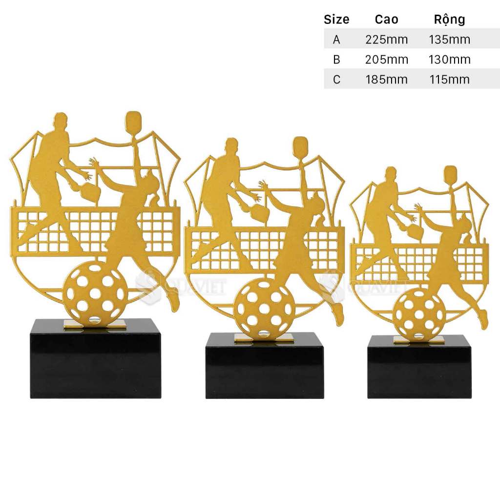 Cúp Pickleball kim loại màu vàng 92V3001 Quà Việt – Cúp Trao Giải Pickleball Cao Cấp, miễn phí in nh