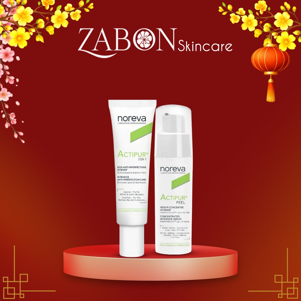 Combo Noreva Actipur 3 En 1 bôi giảm mụn 30ml & Noreva Actipur Peel Concentrated giảm mụn và giảm th