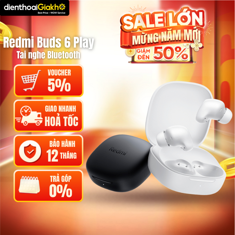 Tai Nghe Không Dây Bluetooth Xiaomi Redmi Buds 6 Play Độ Trễ Thấp, Giảm Tiếng Ồn Với APP - Chính Hãn