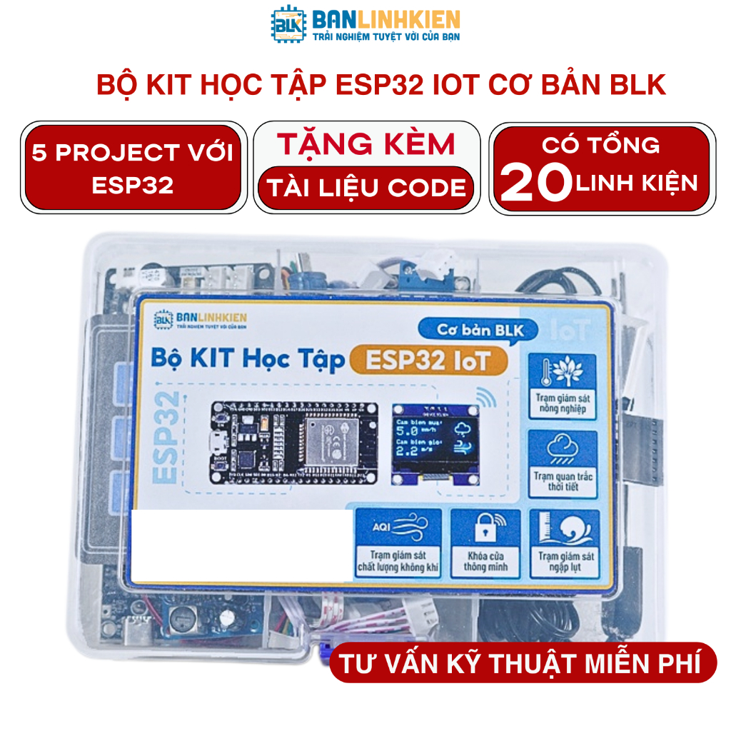 Bộ kit học tập IOT esp32 cơ bản Banlinhkien học lập trình, làm đồ án có tặng kèm code và tài liệu