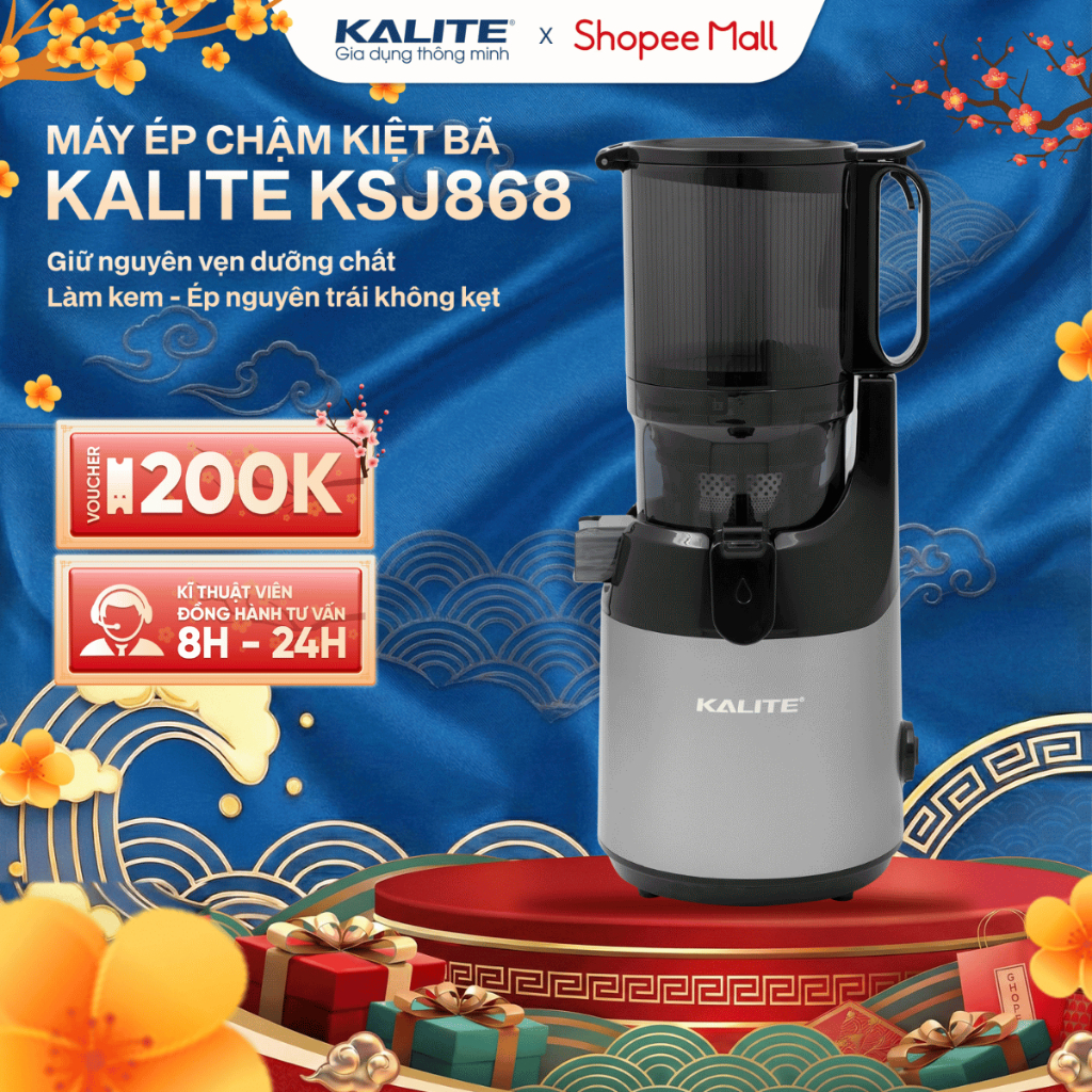 Máy ép chậm Kalite KSJ868 ép trái cây rau củ, kiệt bã làm kem, an toàn cho sức khỏe. BH 12 tháng