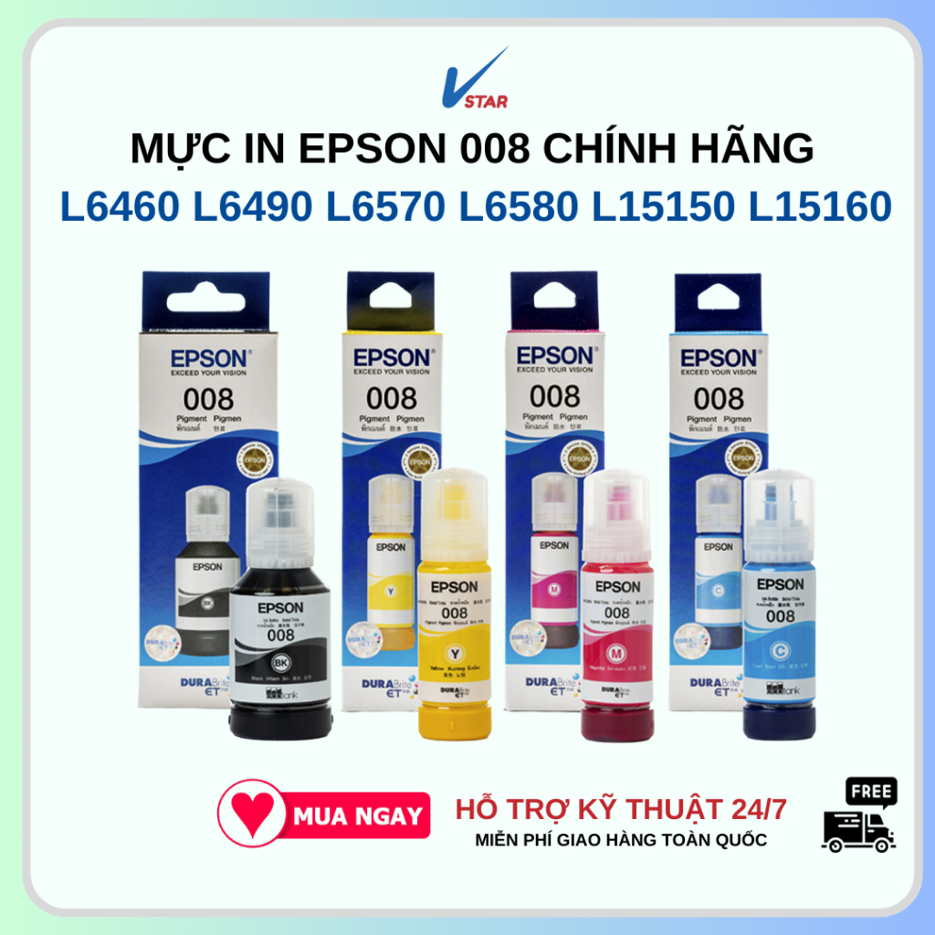 Mực in Epson 008 Chính hãng Dùng Cho Máy L6460, L6490, L6570, L6580, L15150, L15160 Màu In Sắc Nét