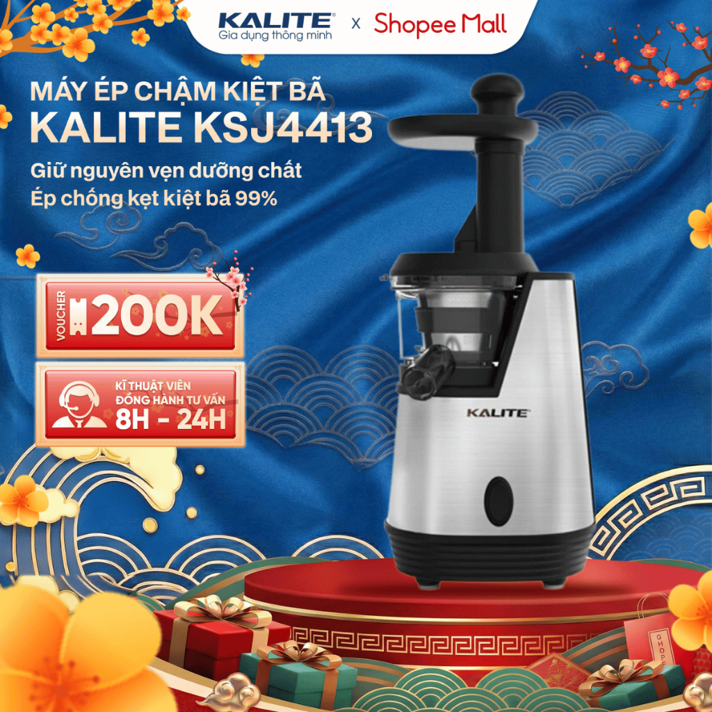 Máy ép chậm KALITE KSJ4413 Cao cấp ép kiệt bã không sinh nhiệt | Máy ép hoa quả Công suất lớn 200W