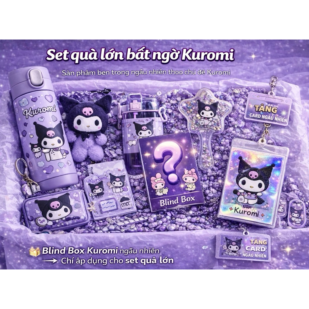 Set quà bất ngờ theo chủ đề Kuromi | Tặng card hologram nhân vật Kuromi