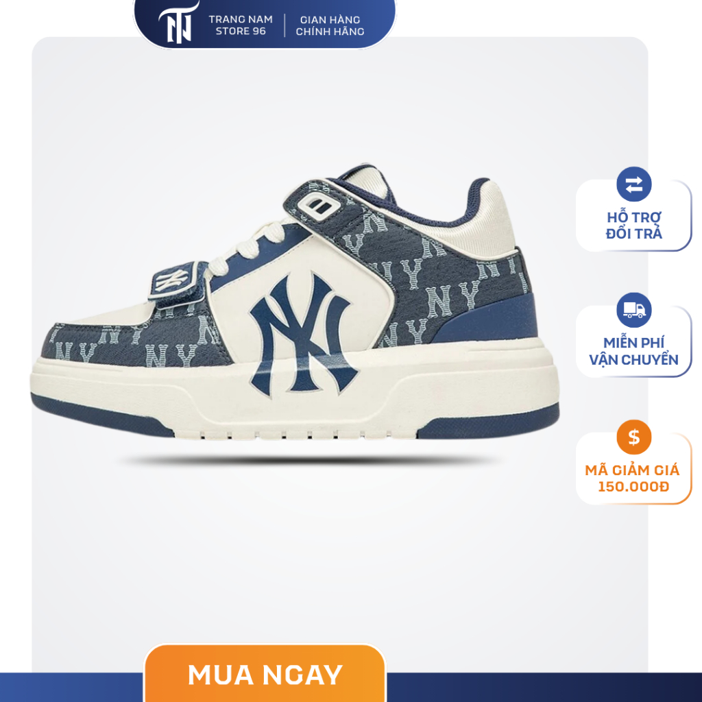 Giày MLB Chunky Liner Mid NY Màu Navy bản quai dán, Giày MLB chunky Cổ Cao Bản Best Full Phụ Kiện
