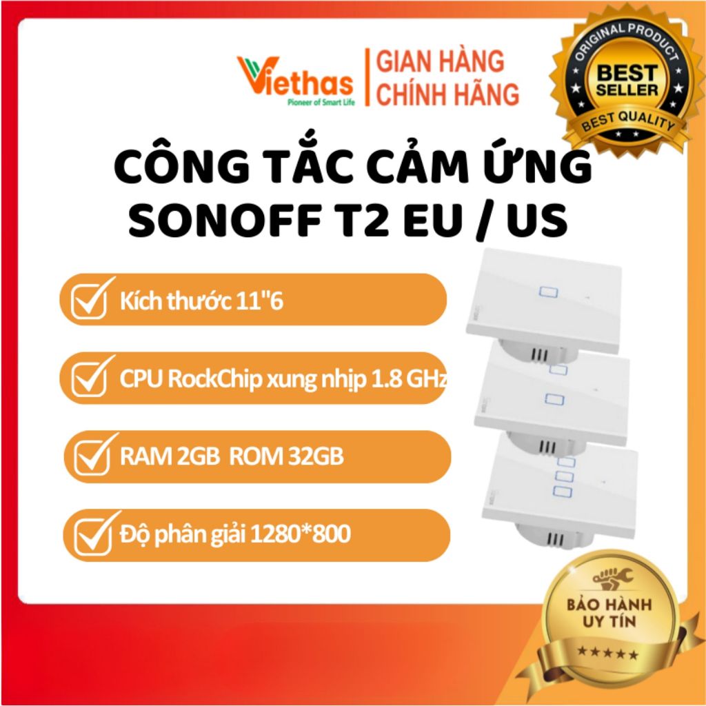 Công tắc Cảm ứng WiFi Sonoff T2 EU / US (Phiên bản mới 2019), công tắc T2EU / T2US điều khiển wifi cảm ứng âm tường