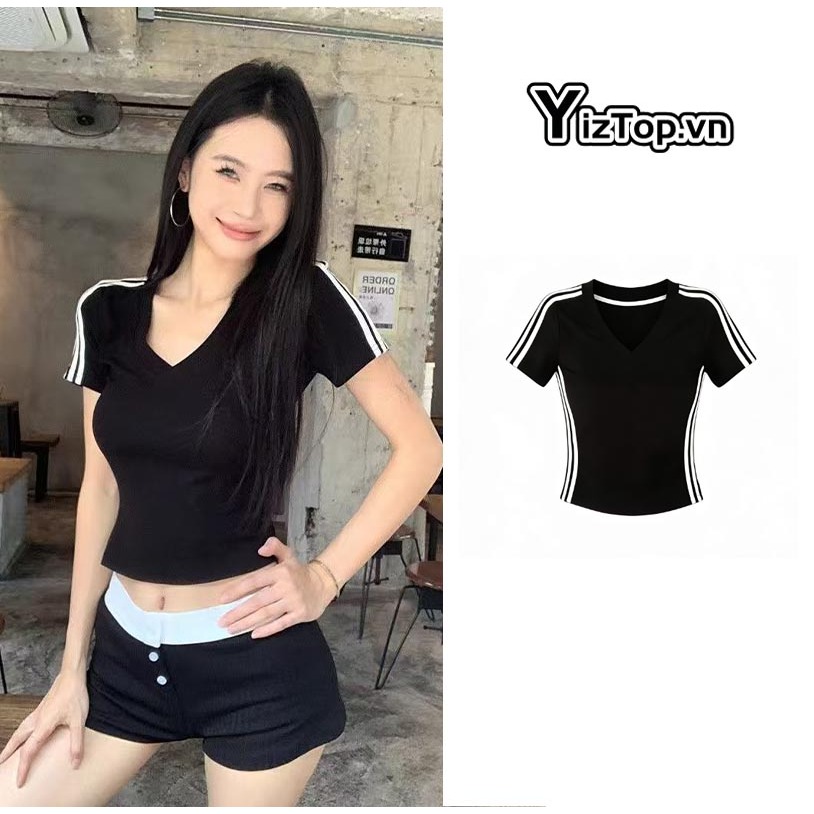YizTop phong cách Âu Mỹ Áo ôm body nữ street style street style Áo kiểu nữ