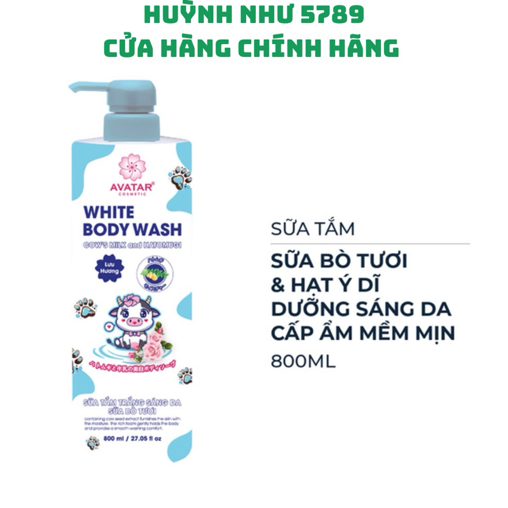 [CHÍNH HÃNG]Sữa Tắm Trắng Sáng Da Sữa Bò Tươi - Avatar White Body Wash 800 mL…