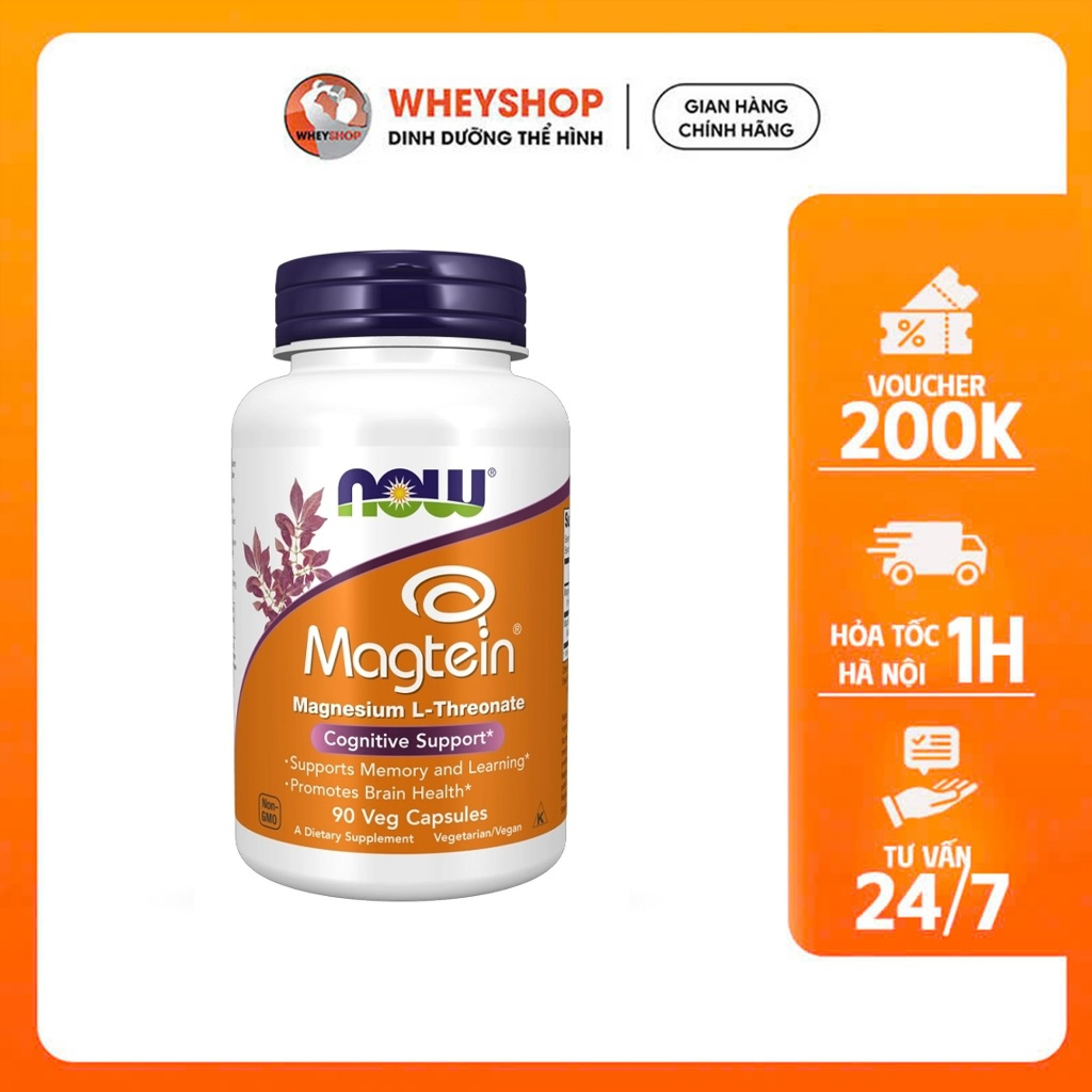 Viên uống Magie L-Threonate Now Magtein giúp cải thiện trí nhớ, giảm stress, mất ngủ - WHEYSHOP VN