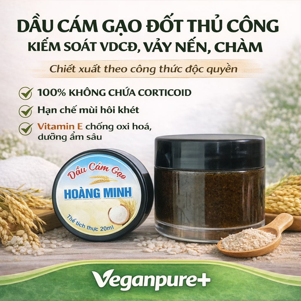 20ml Dầu Cám Gạo Hoàng Minh, Dầu Cám Gạo Đốt Thủ Công Dùng Cho Bé Viêm Da Cơ Địa, Chàm Sữa - VeganPure+