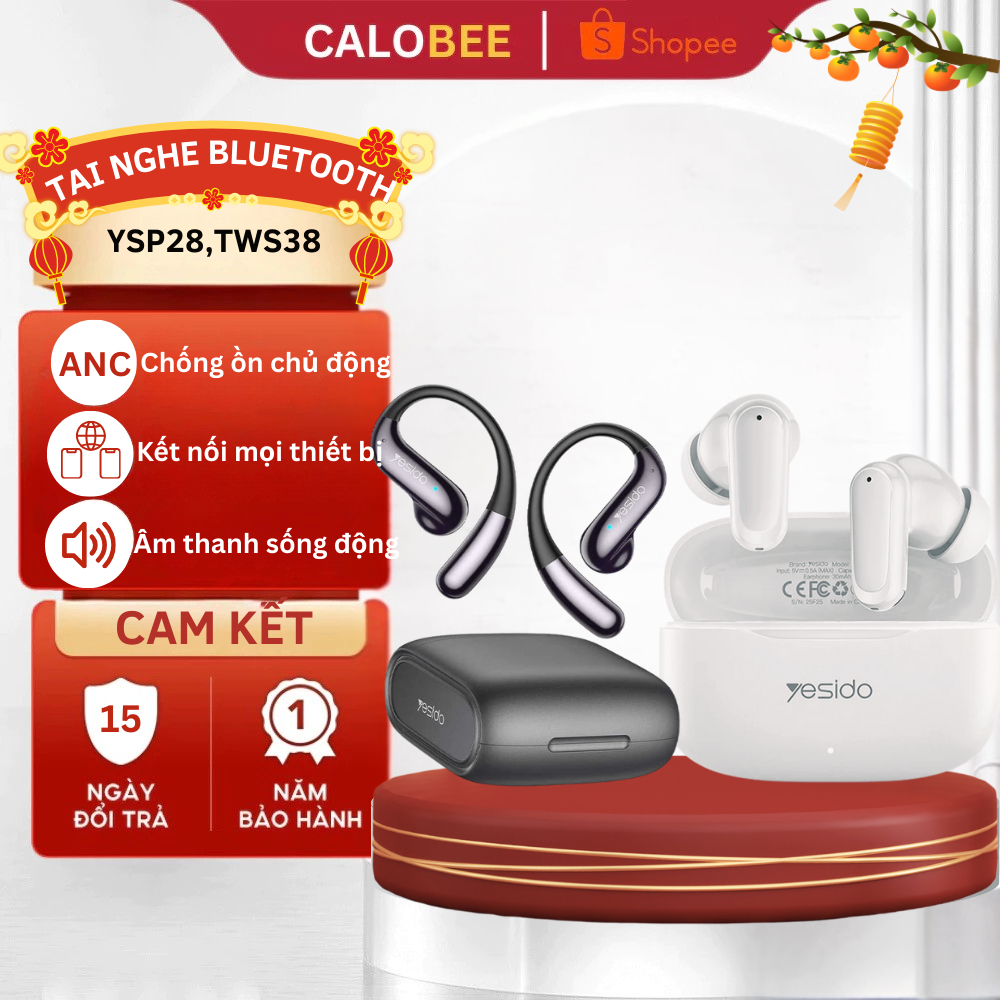 Tai nghe Bluetooth không dây Yesido TWS38, Tai nghe treo tai YSP28 Âm thanh HIFI, Pin Trâu
