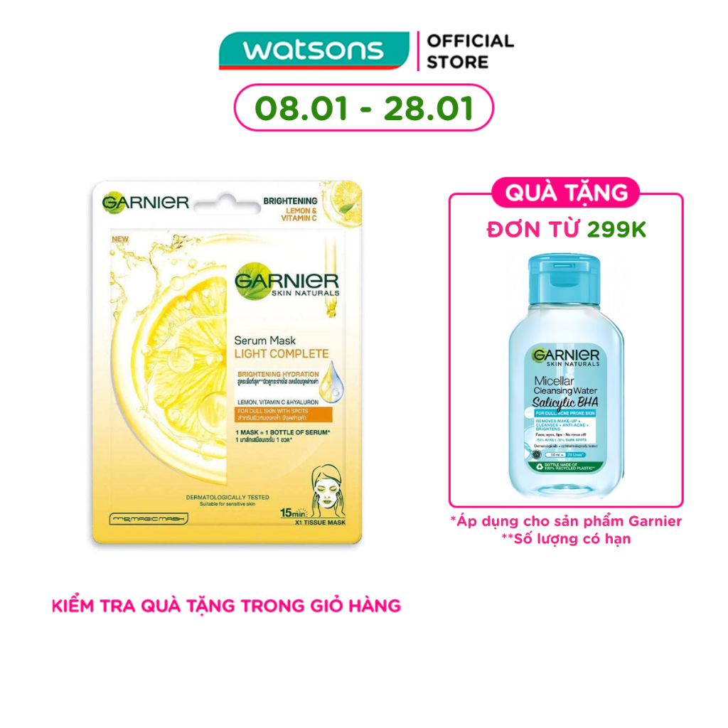 Mặt Nạ Garnier Serum Mask Light Complete Brightening Hydration Tinh Chất Chanh Yuzu & Vitamin C 28g