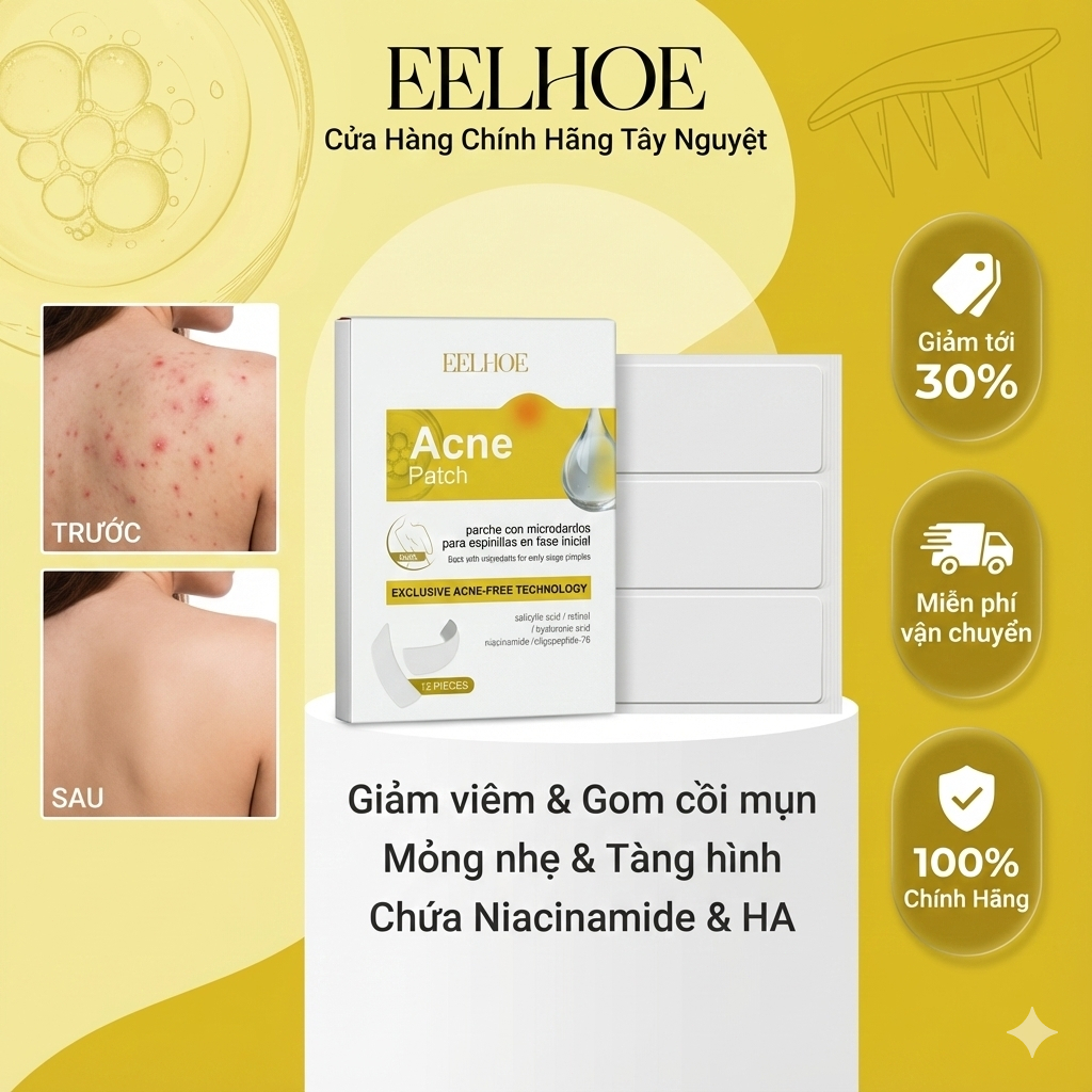 EELHOE Miếng Dán Mụn Cơ Thể Salicylic Acid Retinol Mờ Thâm Mụn 12 Miếng