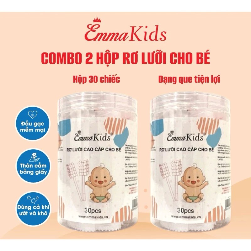 [Top Value] Combo 2 Hộp Tưa Lưỡi - Rơ Lưỡi 30 Que Cho Bé Emma Kids