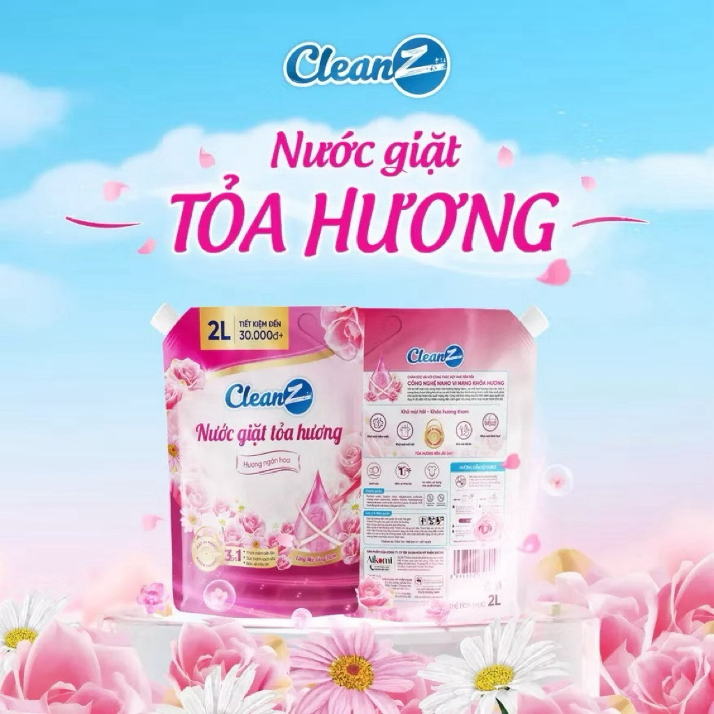 Nước Giặt Xả Tỏa Hương CleanZ 2L Công Nghệ Sạch Sâu, Đánh Bay Vết Bẩn, Hương Thơm Mềm Mại, Bảo Vệ Mà
