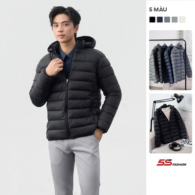 Áo Khoác Phao Nam Siêu Nhẹ Air-PUFFER HEATLOCK 5S FASHION Có Mũ Tháo Rời, Trơn Basic M0APH25011