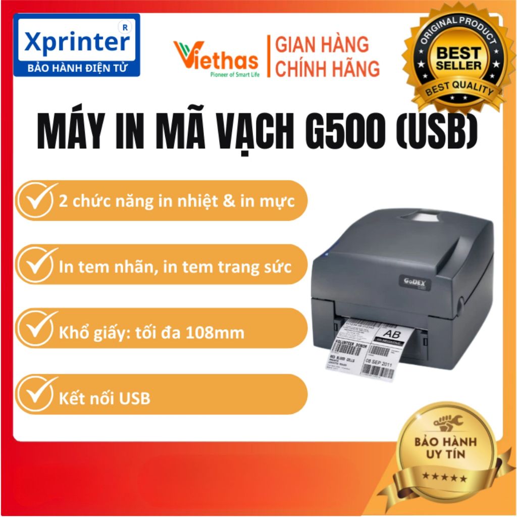  Máy in mã vạch, in tem nhãn Godex G500 cổng USB kết nối với máy tính