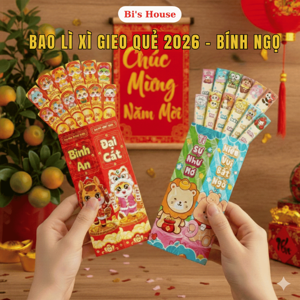 Combo 4 Hộp Lì Xì Gieo Quẻ, Phát Lộc May Mắn Tết Bính Ngọ 2026, Hình Lân, Labubu, Bao Lì Xì Độc Đáo,