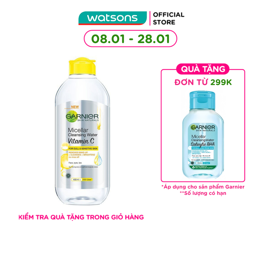 Nước Làm Sạch & Tẩy Trang Garnier Micellar Cleansing Water Vitamin C Sáng Da 400ml