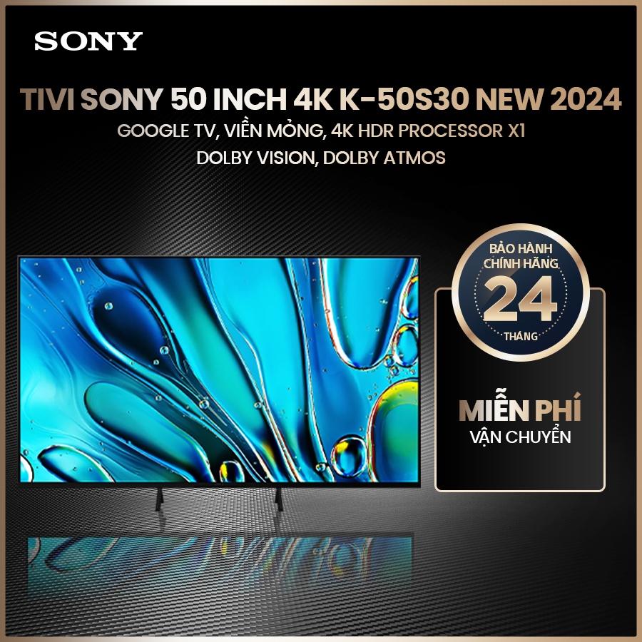 Tivi Sony 50 inch 4K K-50S30 New 2024, Google TV, viền mỏng, 4K HDR Processor X1, Dolby Vision, Dolb