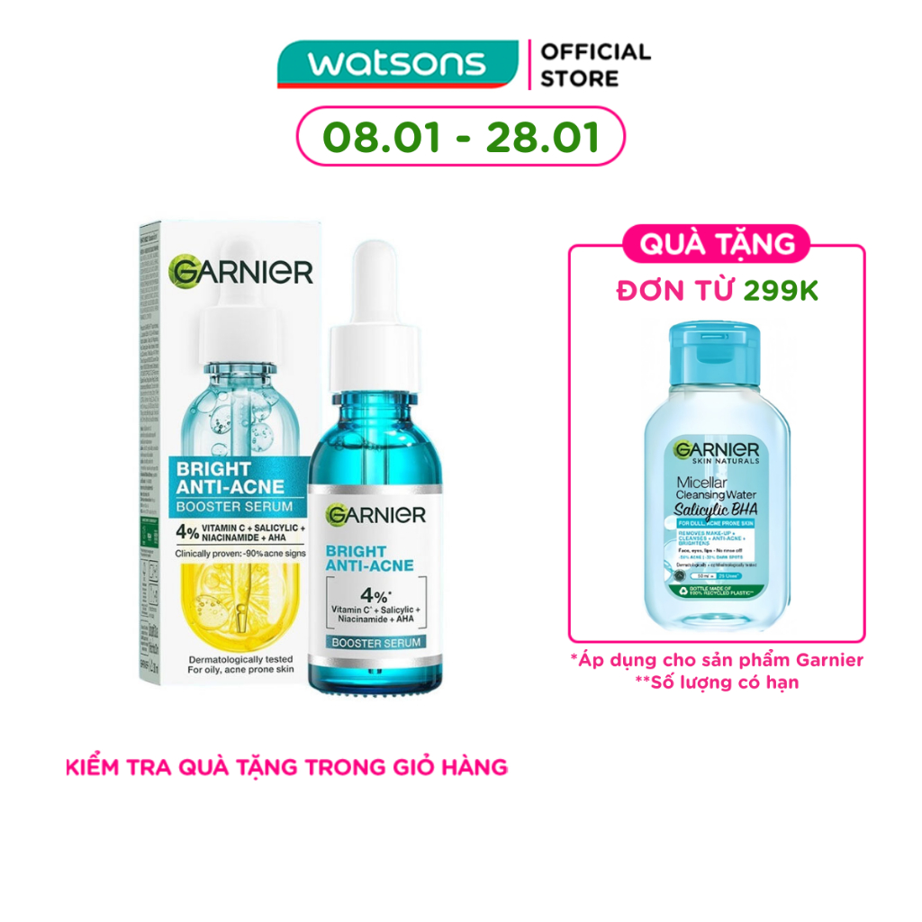 Dưỡng Chất Garnier Giảm Mụn Sáng Da Skin Naturals Bright Complete Anti-Acne Booster Serum 30ml