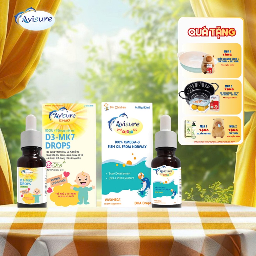[ TẶNG TUẦN LỘC] Combo 2 hộp D3K2 DHA cho bé Avisure giúp bé cứng cáp, thông minh, mắt sáng