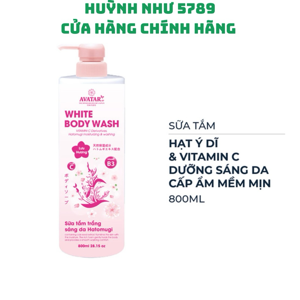 [CHÍNH HÃNG]Sữa Tắm Trắng Sáng Da Sữa Bò Tươi - Avatar White Body Wash 800 mL