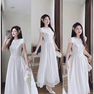 HOTTREND Đầm cô dâu, đầm trắng dự tiệc đính hoa xinh A589