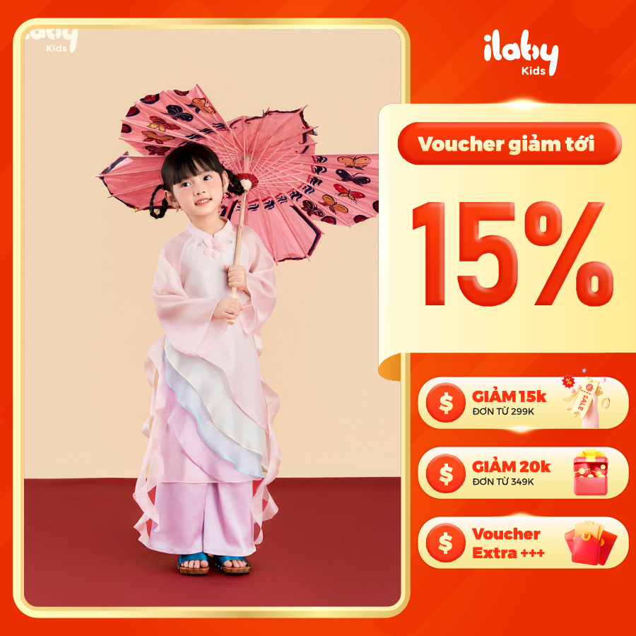 [ILABY HCM] Áo dài bé gái áo dài cách tân UYỂN SẮC cánh tiên đa tầng chất liệu tơ óng cao cấp kết hợ