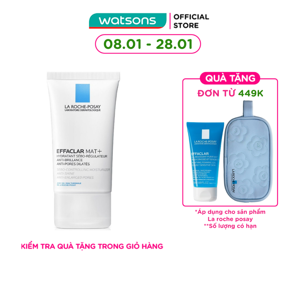 Kem Dưỡng Ẩm Kiềm Dầu La Roche Posay Effaclar Mat+ Giúp Kiềm Dầu Và Cải Thiện Lỗ Chân Lông 40ml