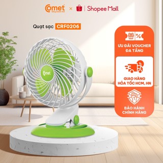 Quạt sạc comet crf0206 3w có đế rời, để bàn hoặc kẹp xe đẩy mọi nơi xoay 360 độ