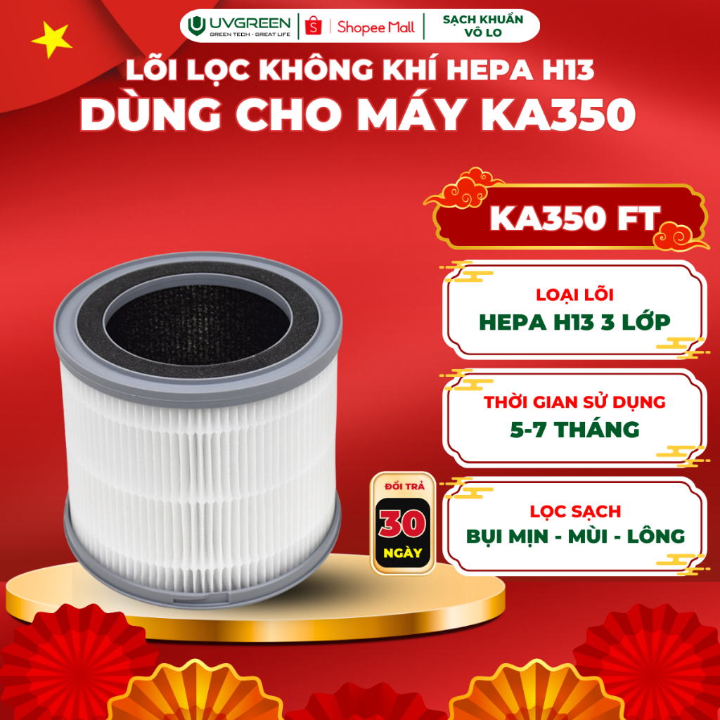 Màng Lọc HEPA H13 Diệt Khuẩn Cho Máy Lọc Không Khí UVGREEN KA350 FT, Màng Lọc 3 Lớp, Lọc Sạch Bụi Mị