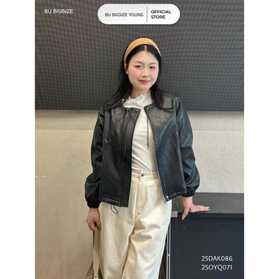 Áo khoác da cổ rút dây buộc nơ BIGSIZE (55kg đến 95kg) – 25DAK086  - [BU Bigsize Young]