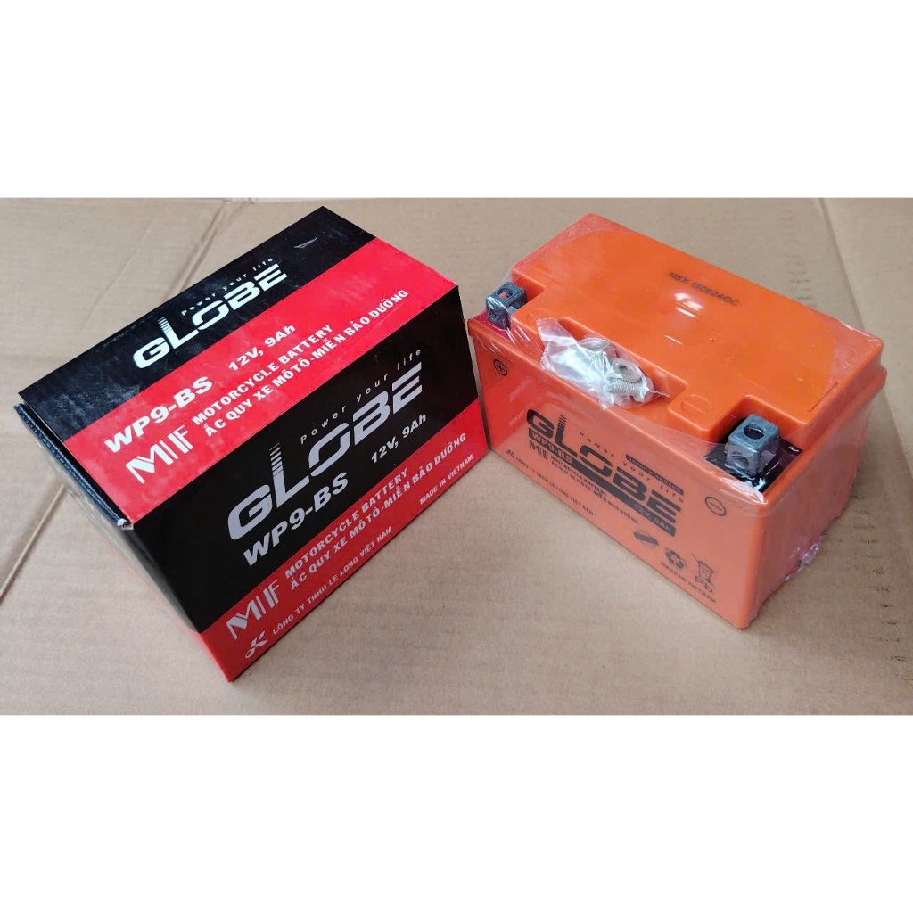 Bình ắc quy Globe 12V-9AH WP9-BS ắc quy khô dùng cho cho xe Spacy , Attila , Excel và xe phân khối l