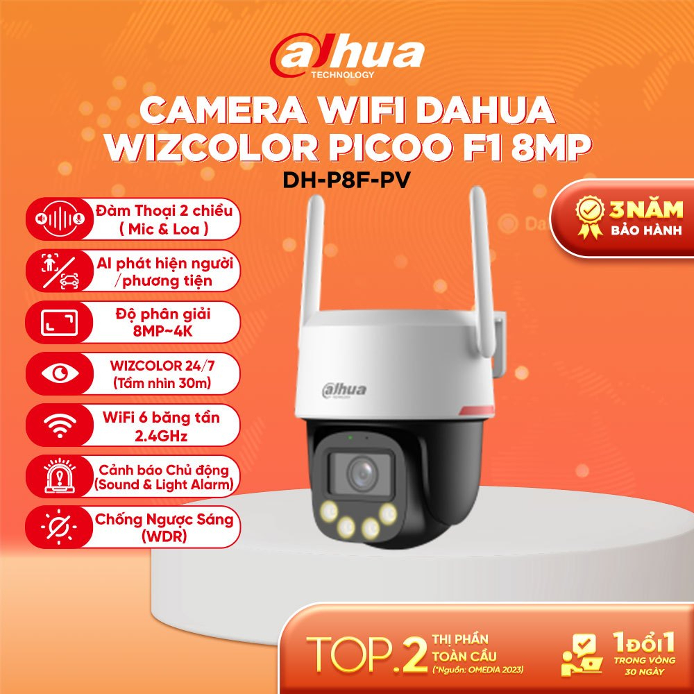 Camera WiFi Ngoài Trời Dahua Wizcolor P3F/P5F/P8F-PV Nhìn Đêm Như Ngày X=oay 360 Độ Theo Dõi Thông M