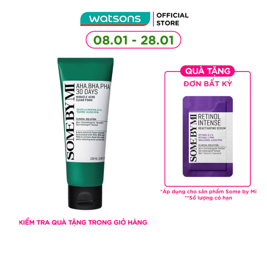 Sữa Rửa Mặt Some By Mi Aha-Bha-Pha 30Days Acneclear Foam Giảm Mụn Và Làm Sạch Da 100ml
