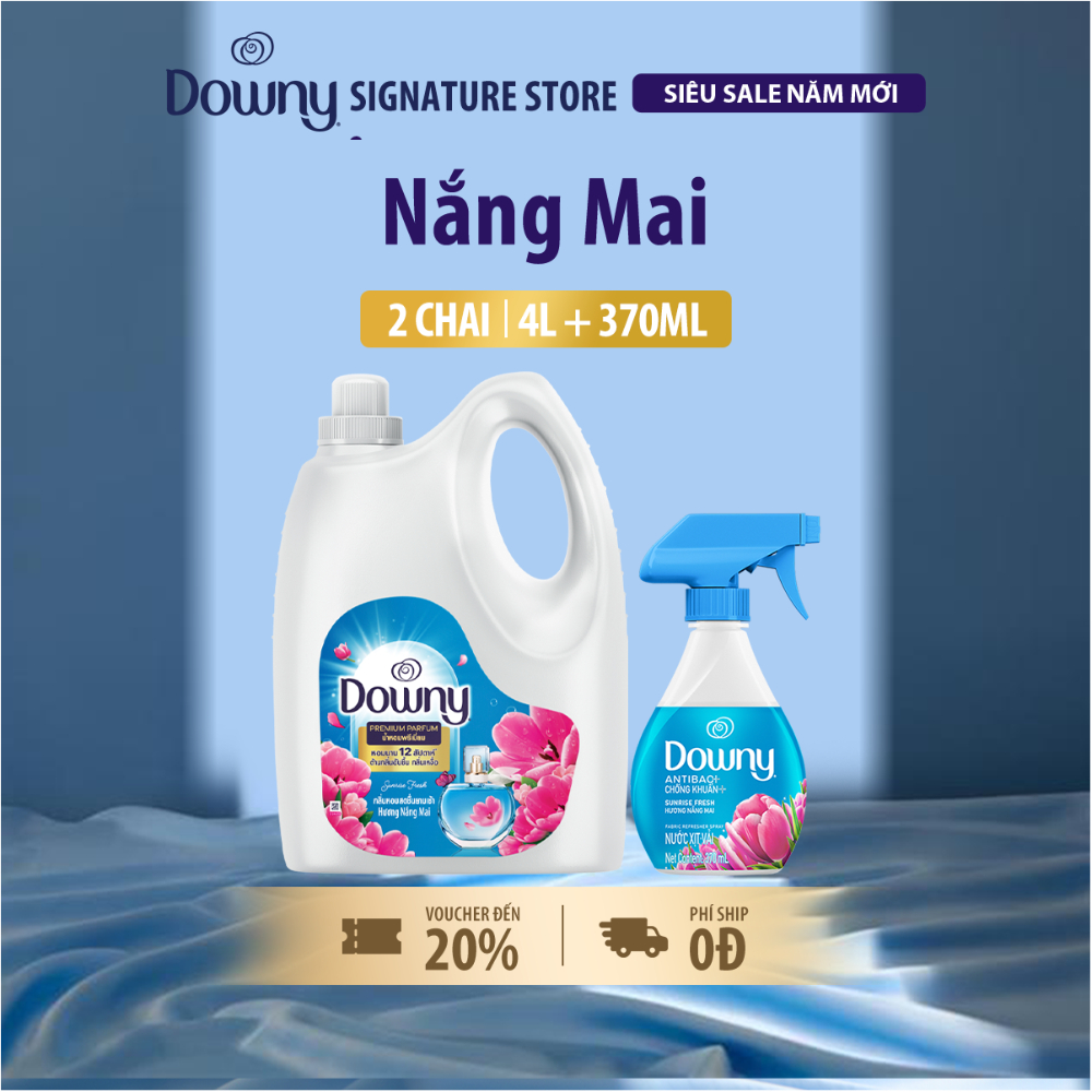 Combo 1 Nước Xả Vải Downy Nắng Mai 4L + 1 Xịt Vải Downy Nắng Mai 370ML