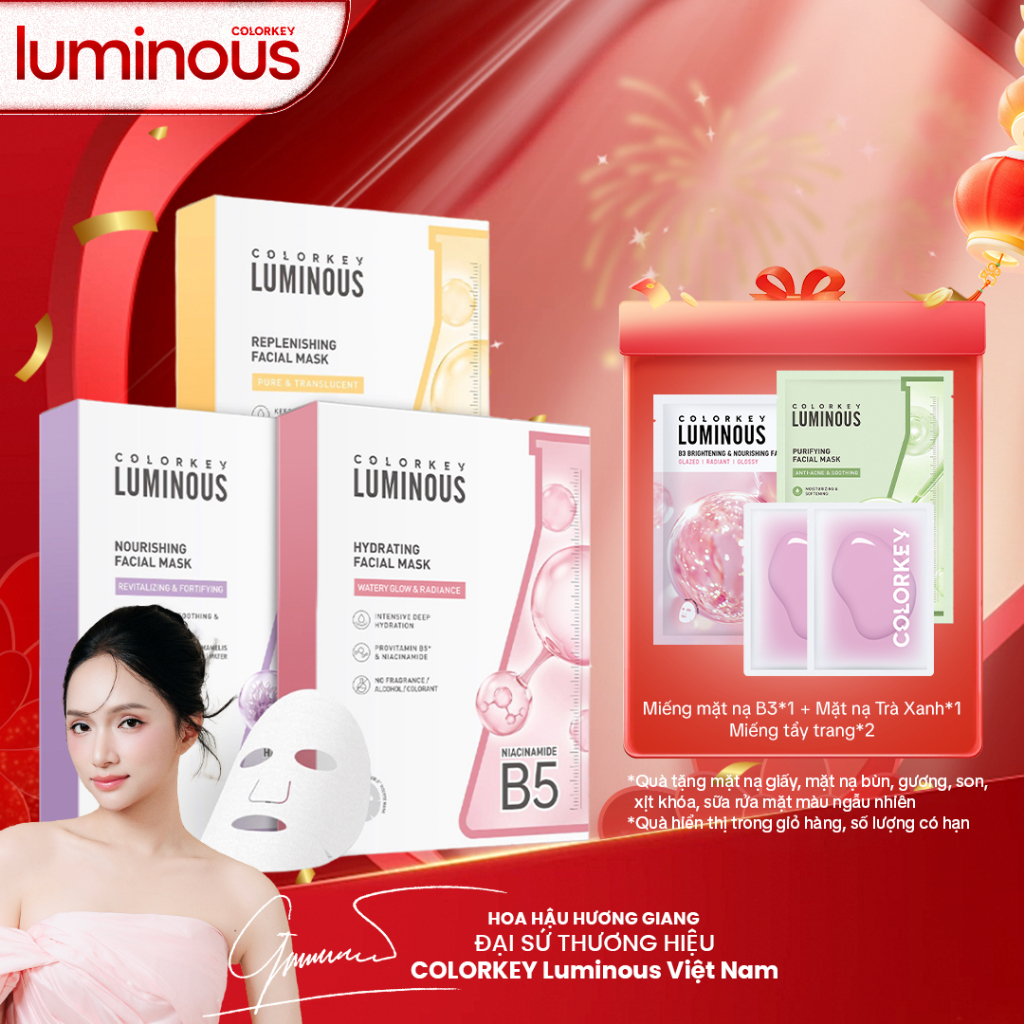 [LIVE] COMBO 3 Hộp Mặt Nạ Giấy COLORKEY LUMINOUS Vitamin B5 Cấp Ẩm Cho Da Mịn Màng 10 miếng/hộp