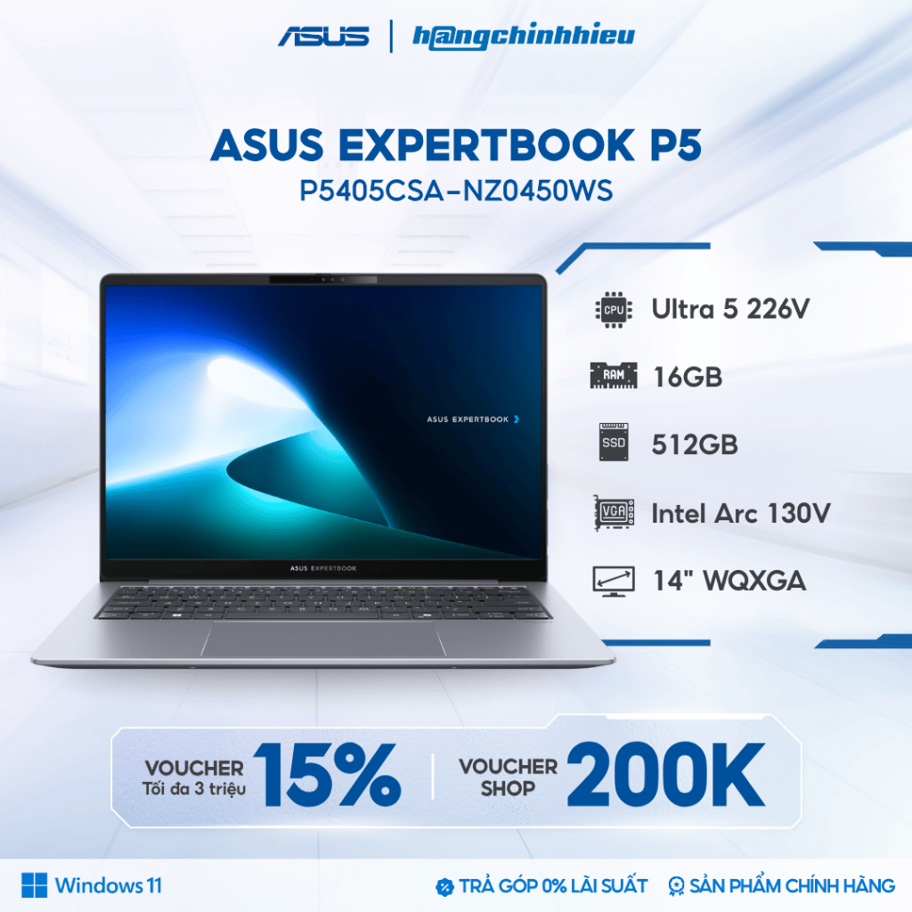 [TẶNG OFFICE HOME 2024] Laptop ASUS ExpertBook P5 P5405CSA-NZ0450WS Ultra 5 226V / 16GB / 512GB / 14