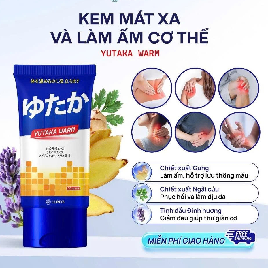 Kem Xoa Bóp Xương Khớp Yutaka Warm Hỗ Trợ Thư Giãn Cơ Thể, Làm Ấm Và Dễ Chịu, Gừng Ngải Cứu Đinh Hương 50g