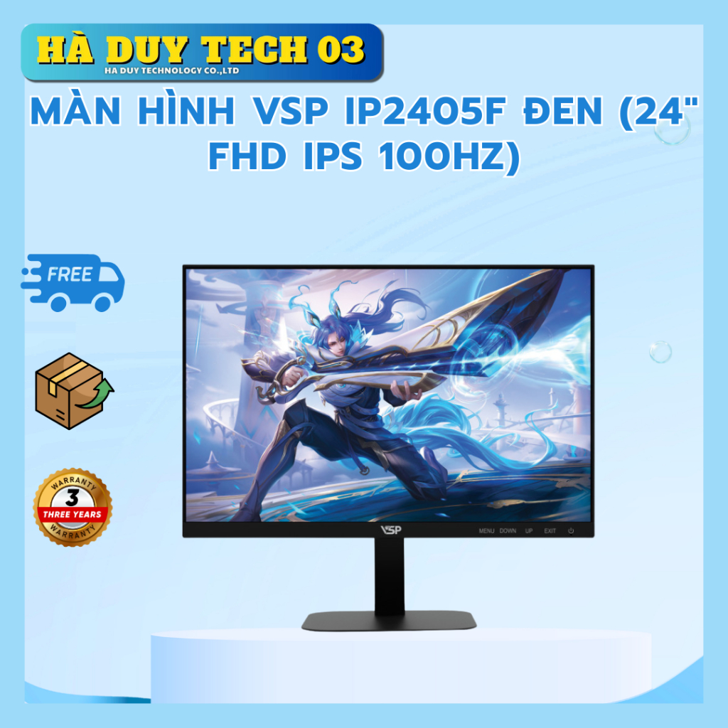 Màn Hình VSP IP2405F ĐEN (24" FHD IPS 100Hz) - Chính Hãng - BH 36T - Hà Duy Tech