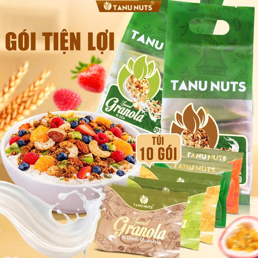 Ngũ cốc granola siêu hạt Special TANU NUTS túi nhỏ tiện lợi mix hạt dinh dưỡng tốt cho bà bầu, ăn ki